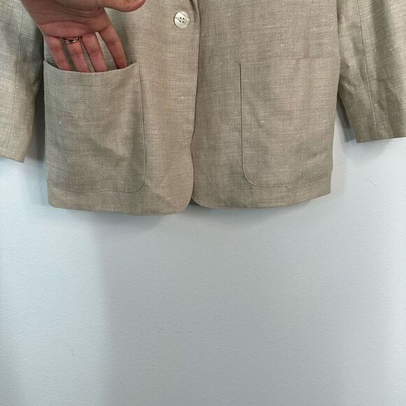 Vintage Talbots 100% Linen Tan Blazer Womens 14 Pockets Preppy Minimalist Career - Picture 4 of 9